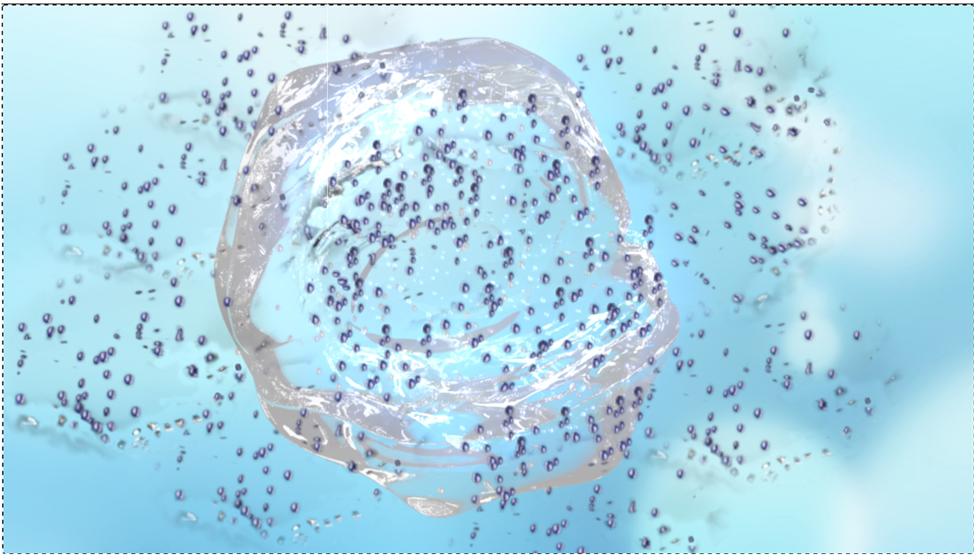 Silver atoms being released from a water molecule, which acts like a cluster bomb.